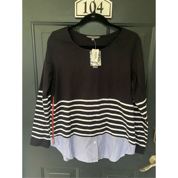 Elliott Lauren NWT Navy Blue Red Side Zipper Blouse, Size Small, MSRP $160 - Picture 12 of 12